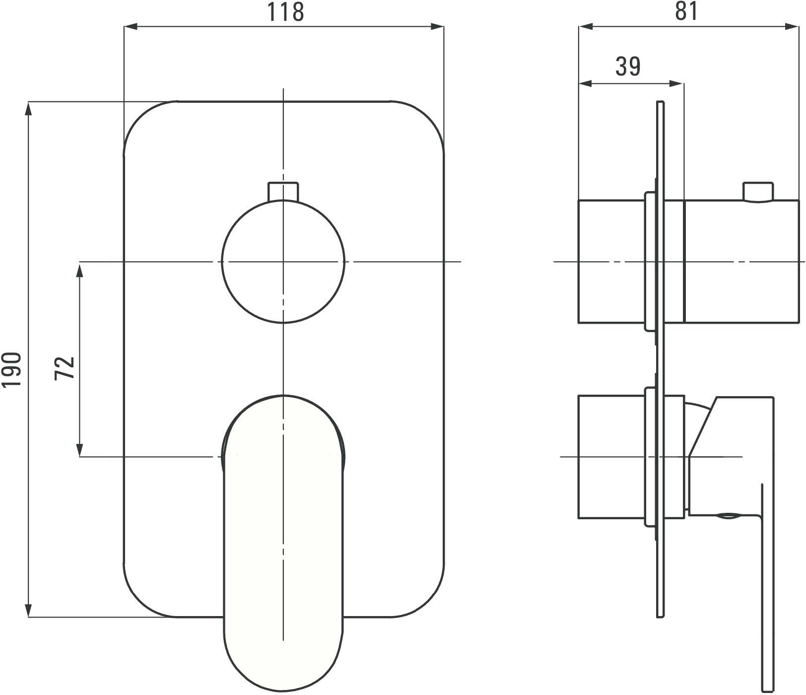 Element zewnętrzny ALPINIA BXY 0GAM chrome połysk - rysunek techniczny
